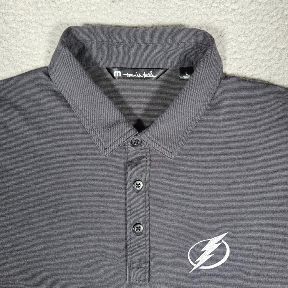 Travis Mathew Shirt Mens Large Black The Flash Knit Golf Polo Casual Preppy Logo - Picture 4 of 13